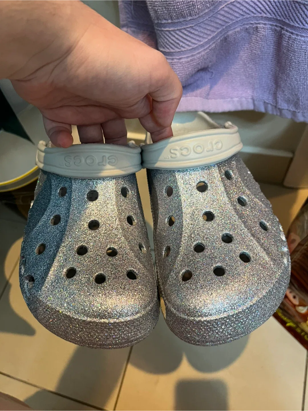 Crocs Silver Glitter Clogs, Size 8 thumbnail