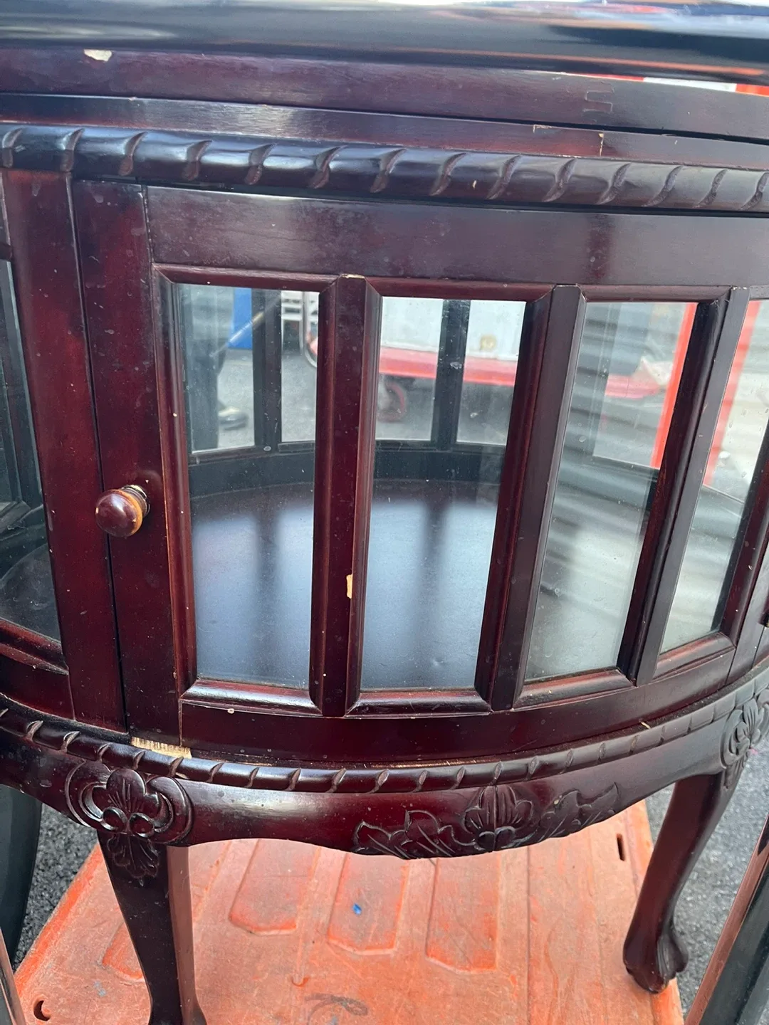Vintage hand carved walnut cabinet with Oval tray top image indicator(4)