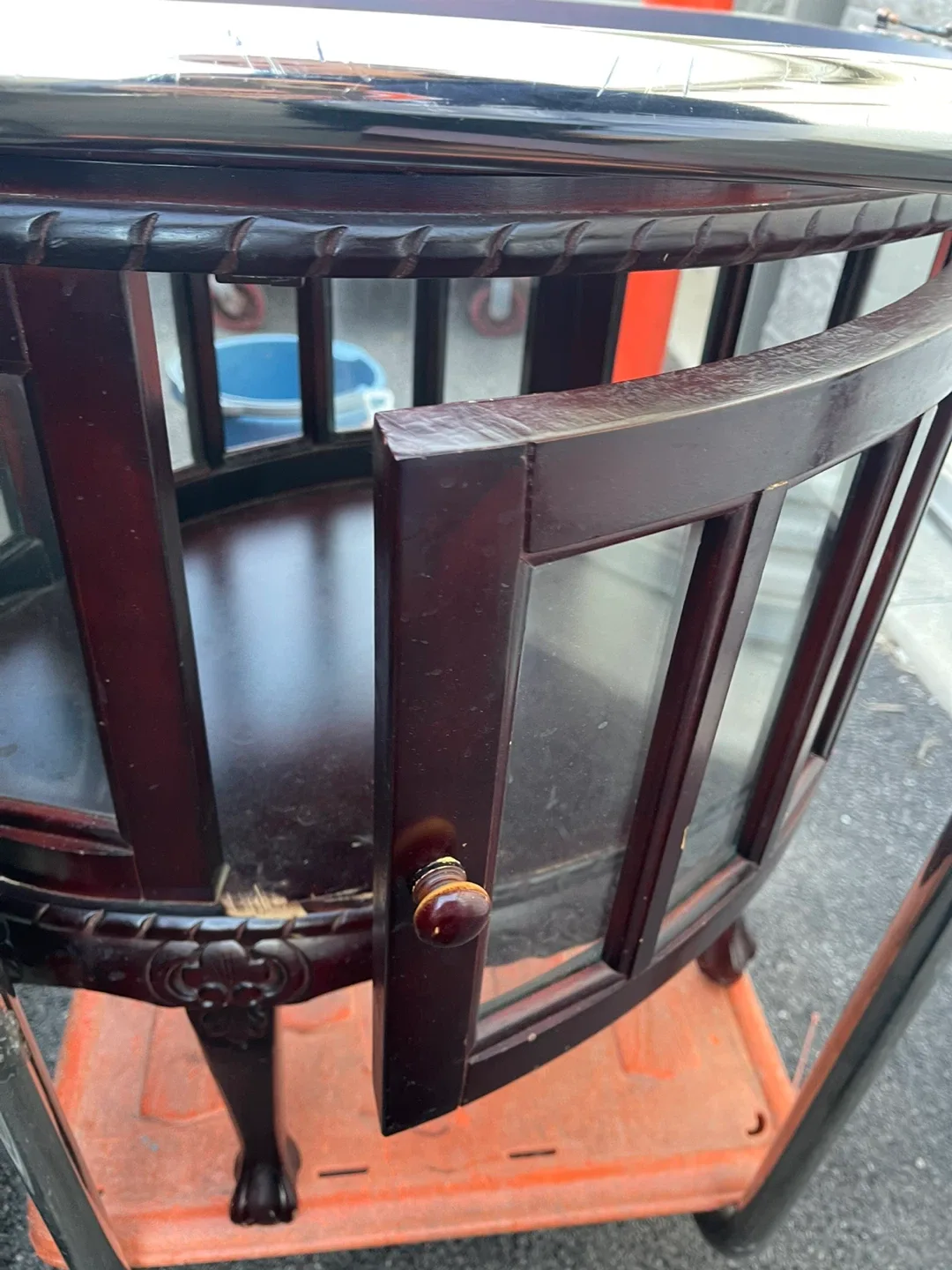 Vintage hand carved walnut cabinet with Oval tray top image indicator(5)