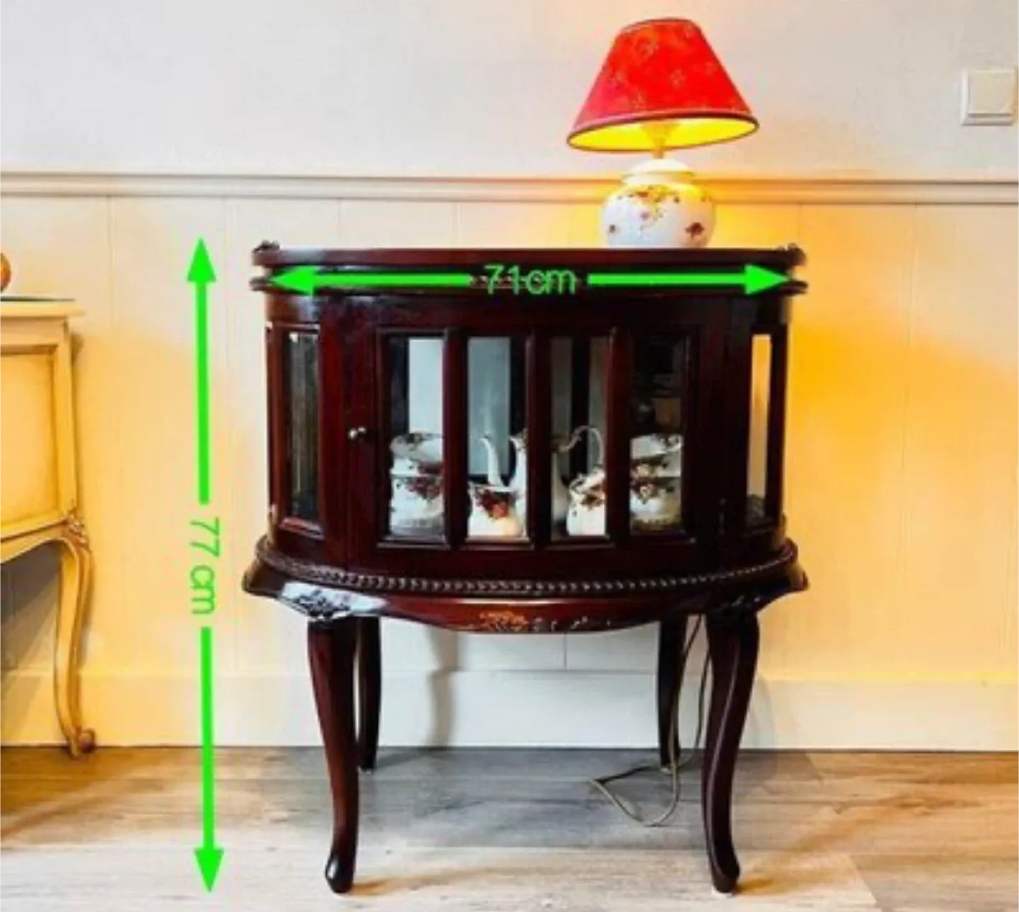 Vintage hand carved walnut cabinet with Oval tray top image indicator(6)