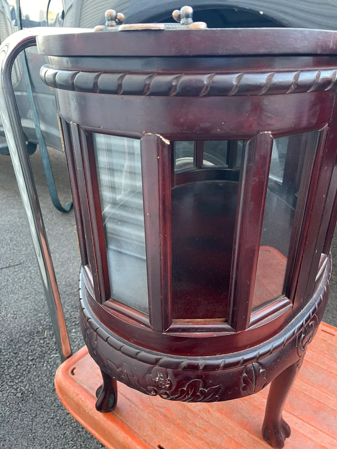 Vintage hand carved walnut cabinet with Oval tray top image indicator(3)