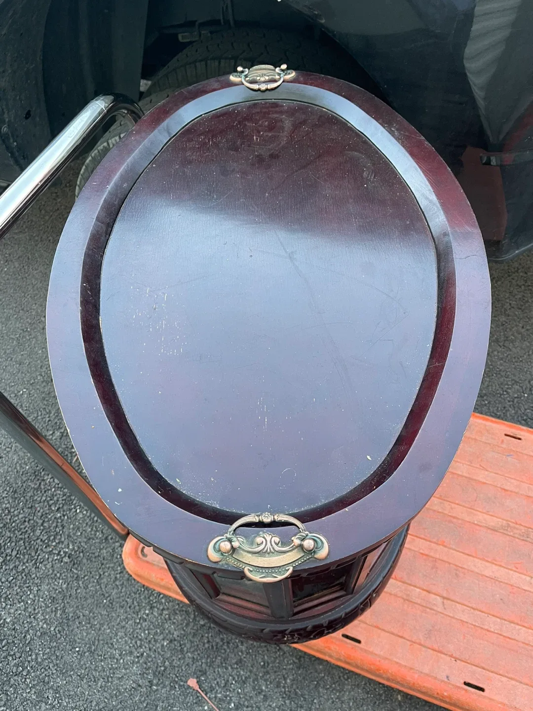 Vintage hand carved walnut cabinet with Oval tray top image indicator(2)