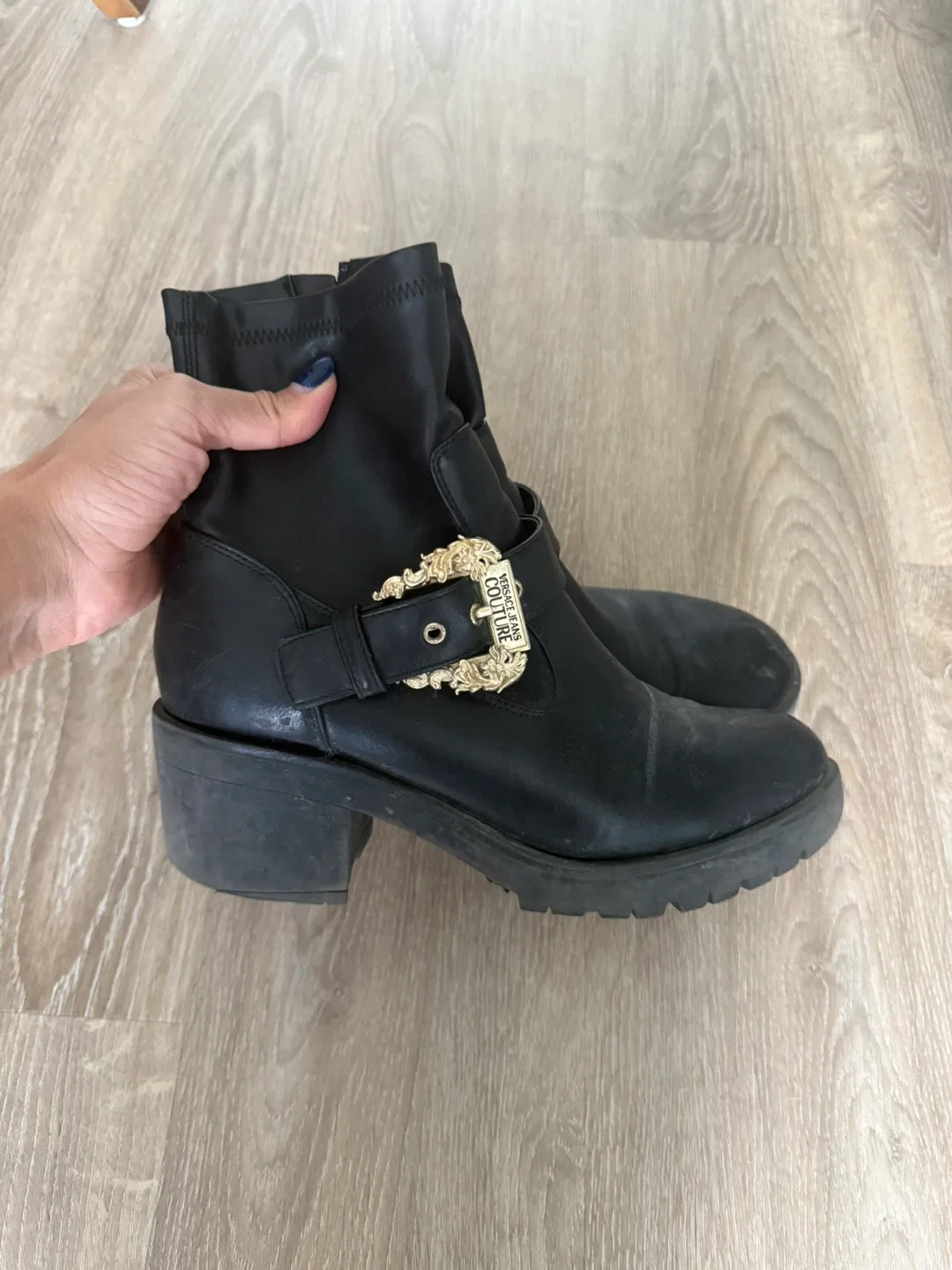 Versace Couture Black Leather Boots Size 10 thumbnail