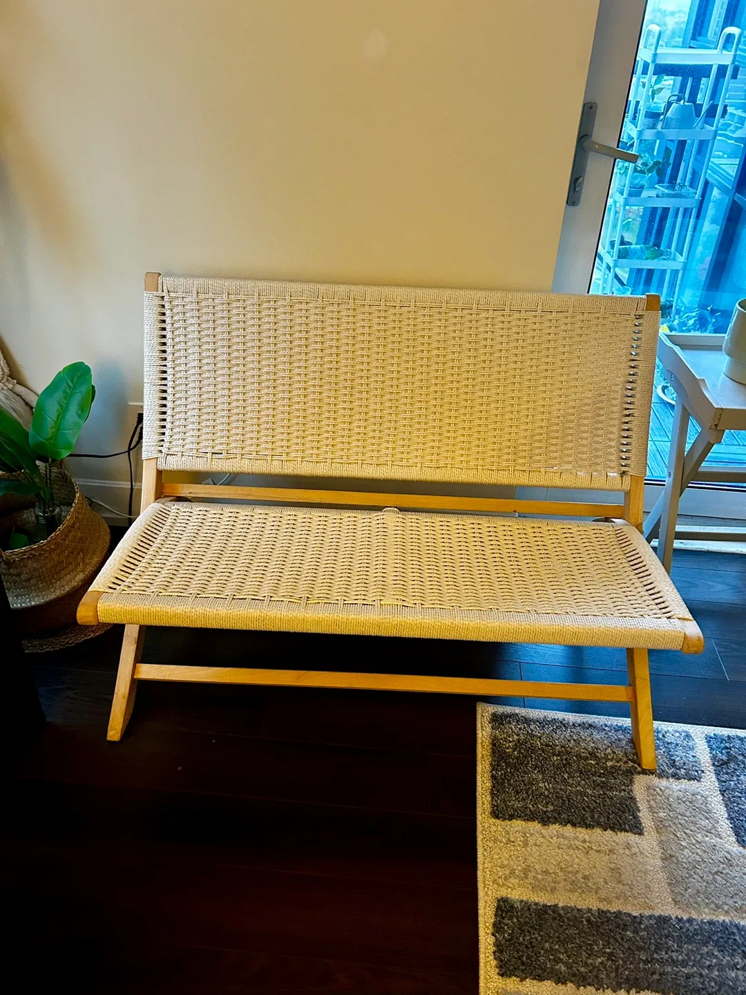 Woven Bench with Wooden Frame