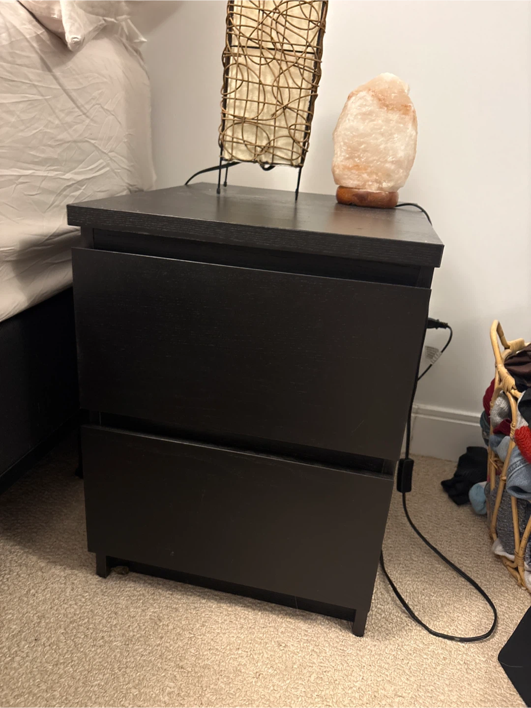 Black 2-Drawer Nightstand