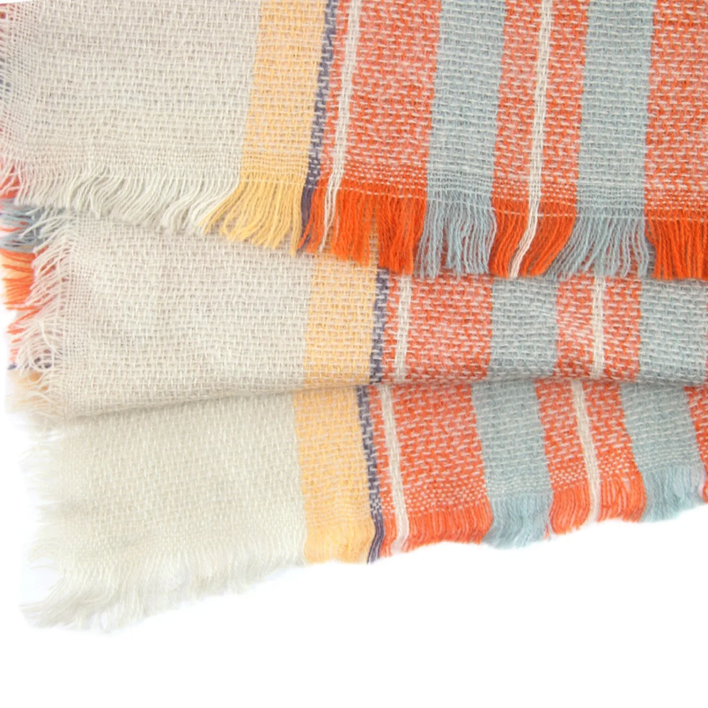 Plaid Blanket Scarf - Orange, Blue, Cream image indicator(3)