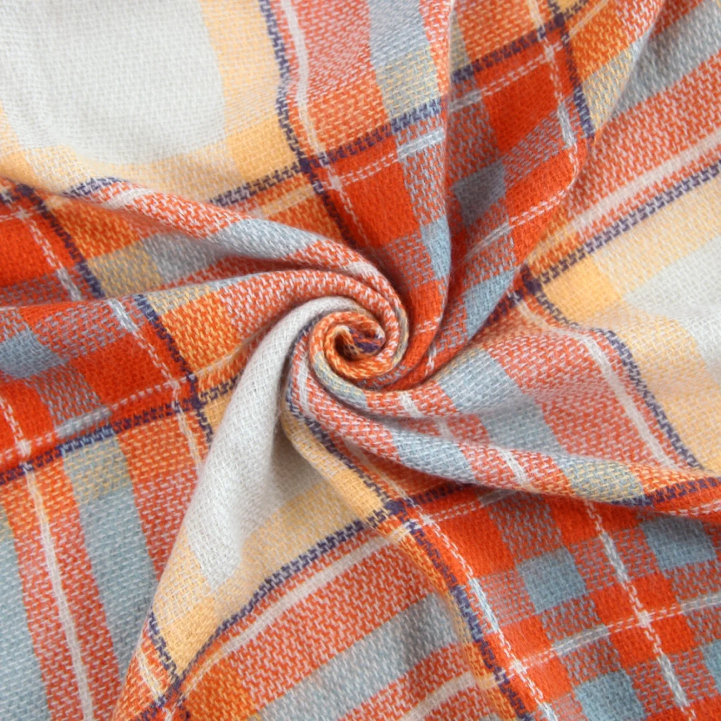Plaid Blanket Scarf - Orange, Blue, Cream image indicator(5)