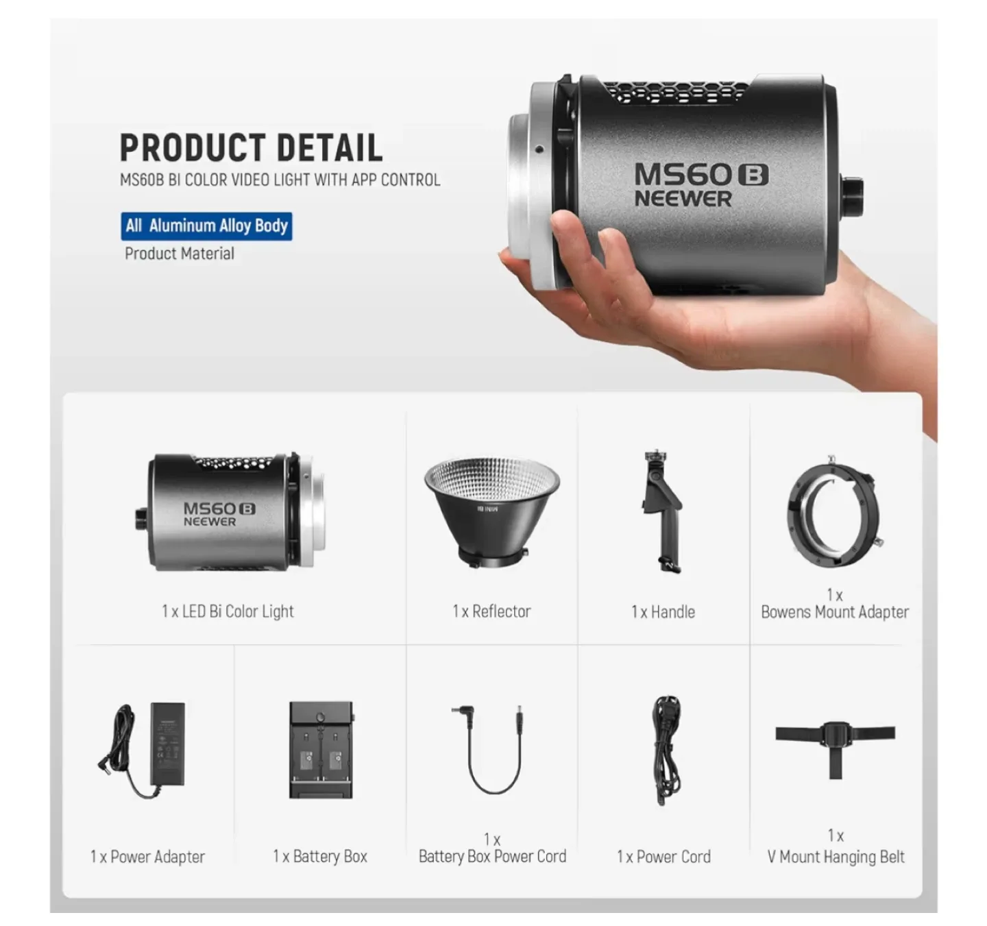 🥕NEEWER MS60B Bi-Color LED Video Light image indicator(9)