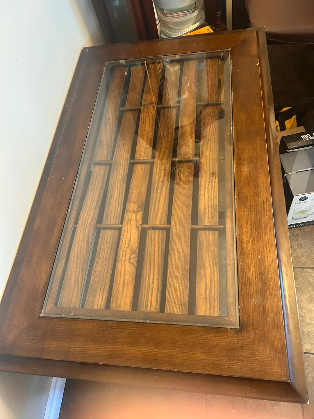 Dark Brown Wooden Table with Glass Top - photo 5