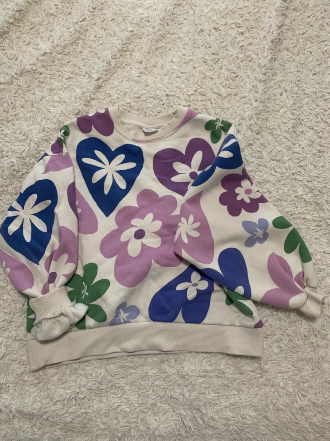ZARA Kids Floral Heart Print Fleece Sweater Size 13-14