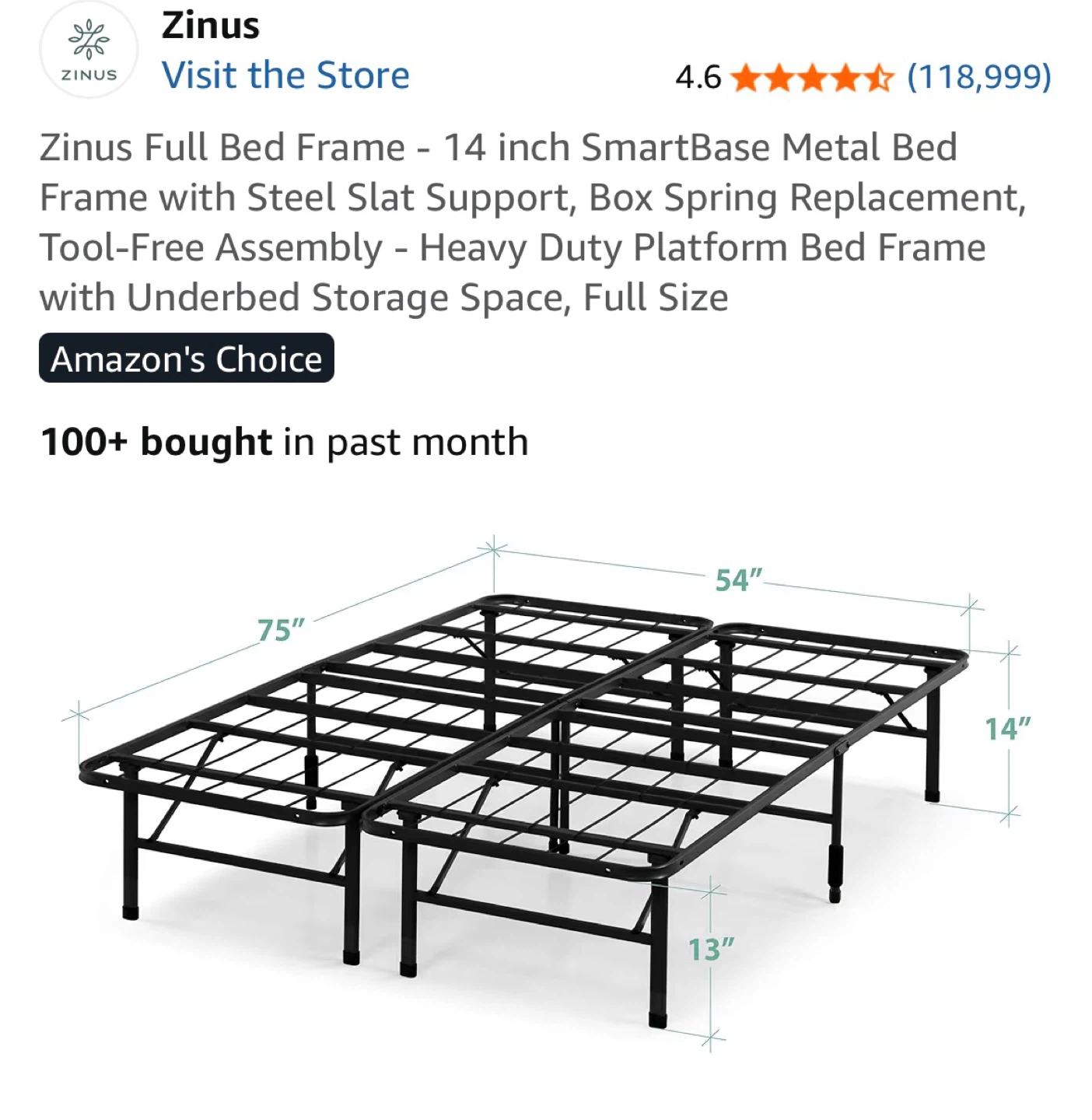 Zinus Full Size 14-Inch SmartBase Bed Frame - photo 4