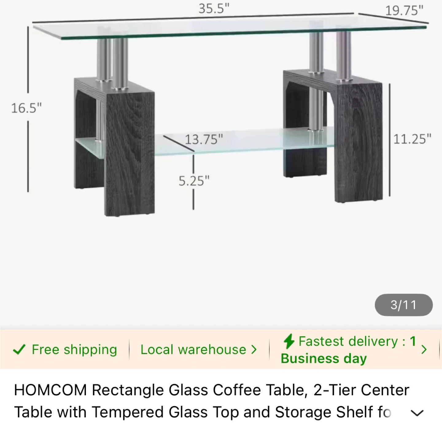 HOMCOM Glass Coffee Table - photo 5