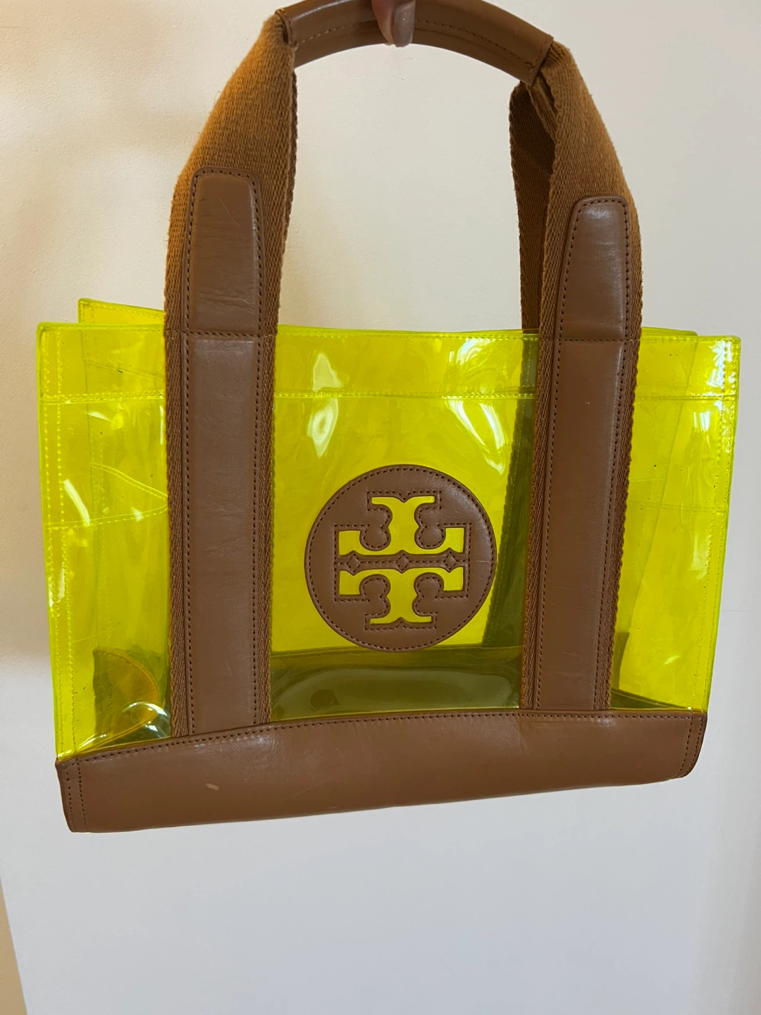 Tory Burch Clear Neon Yellow Tote Bag