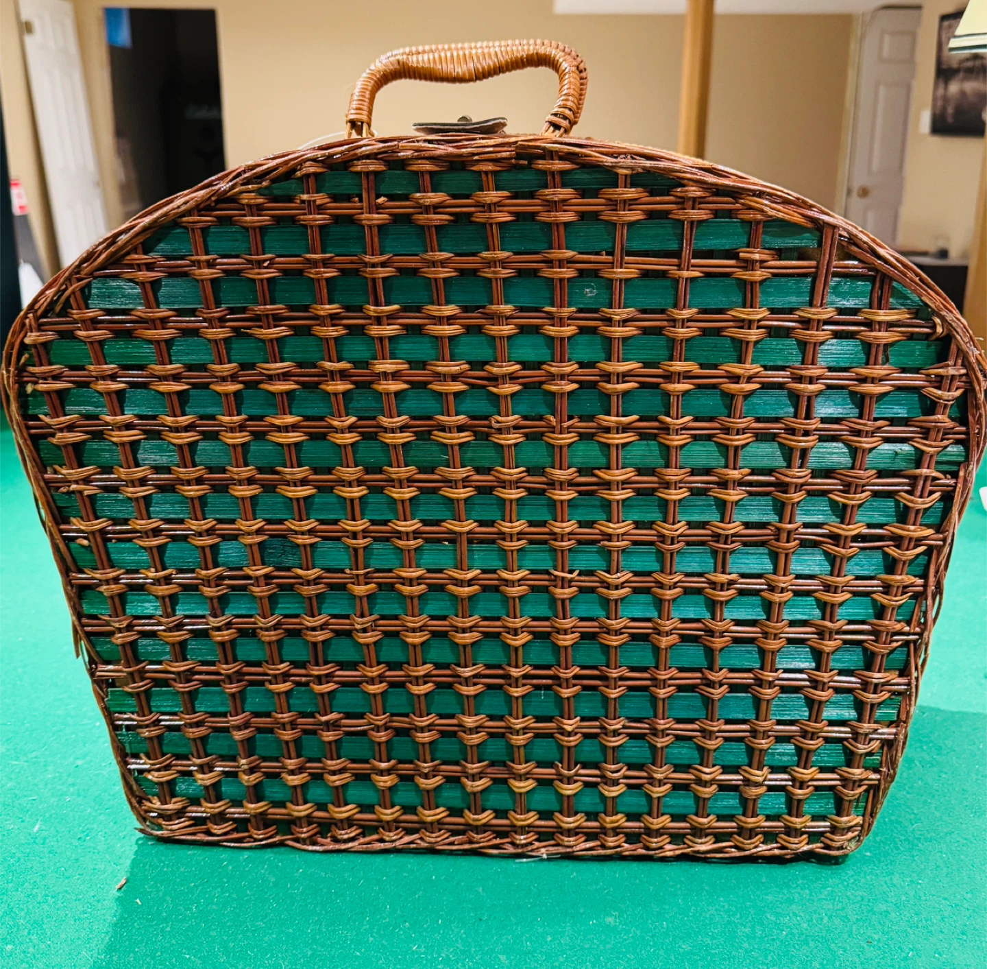 Wicker Picnic Basket Set - Green & Brown - photo 2