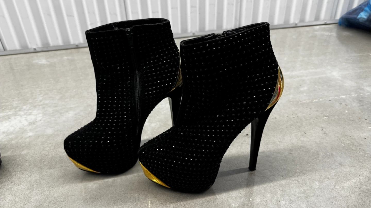 🥕 Black Rhinestone Heeled Ankle Boots - Size 10 - photo 3