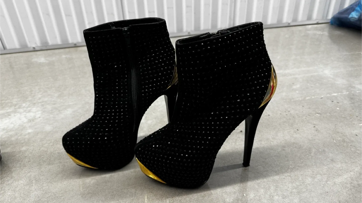 🥕 Black Rhinestone Heeled Ankle Boots - Size 10 image indicator(3)