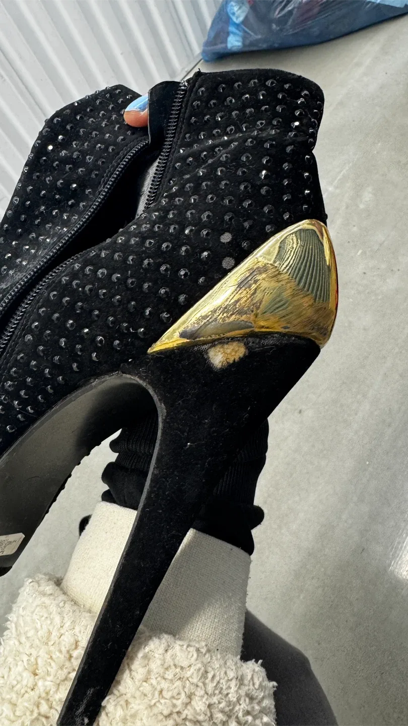 🥕 Black Rhinestone Heeled Ankle Boots - Size 10 image indicator(5)