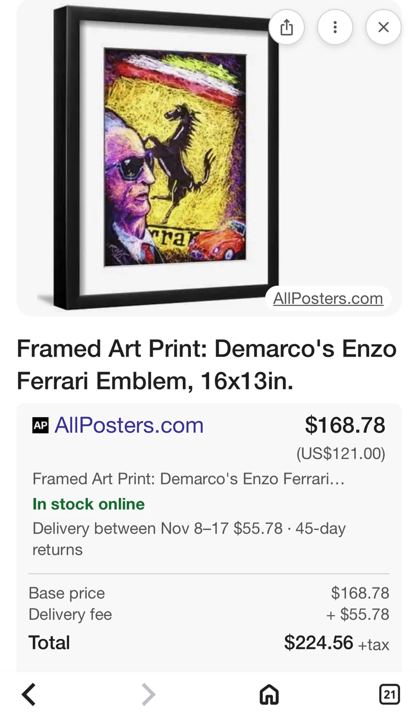 Framed Demarco's Enzo Ferrari Emblem Art Print, 16x13in - photo 5