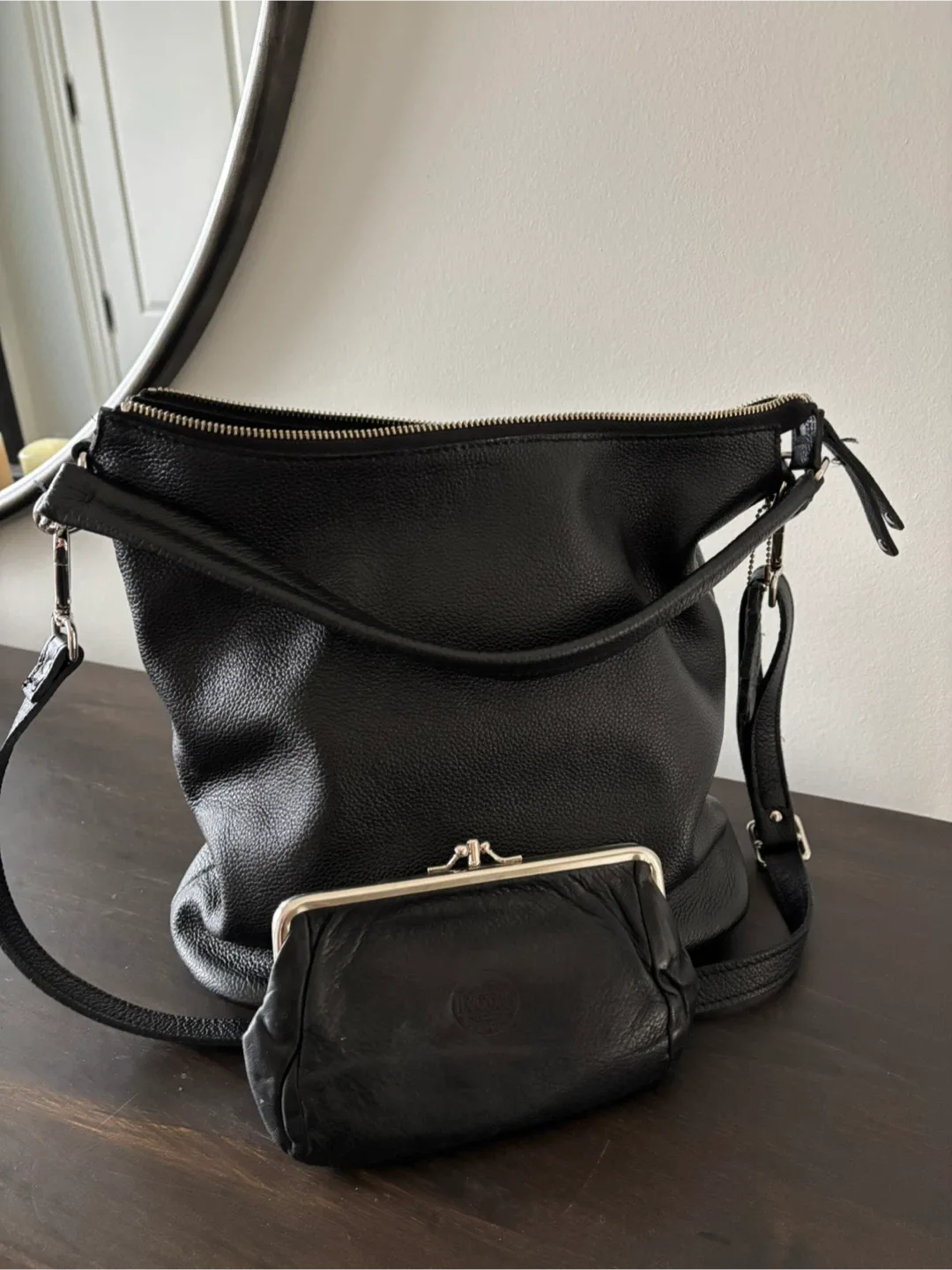 Roots Black Leather Shoulder Bag & Coin Purse image indicator(8)