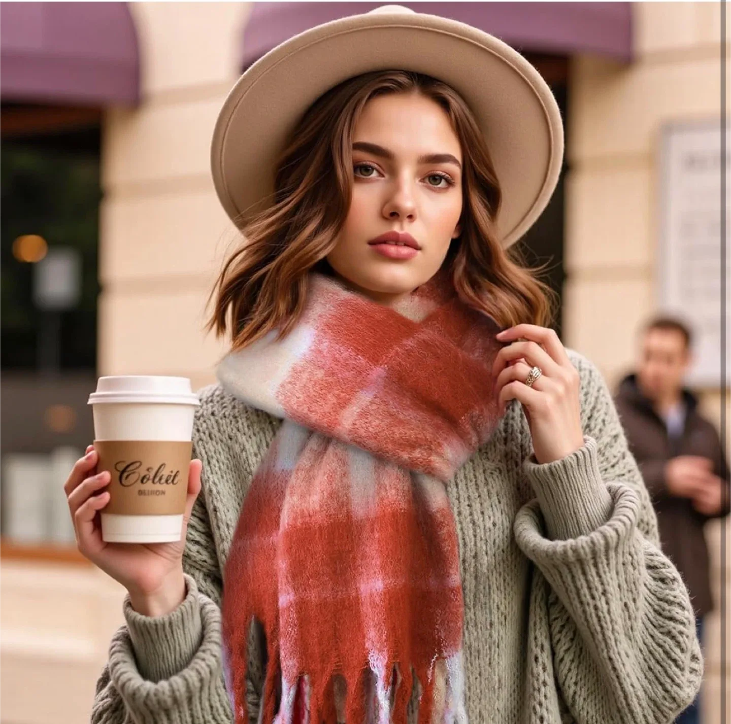 Soft & Warm Cashmere Scarf - Red Plaid image indicator(6)