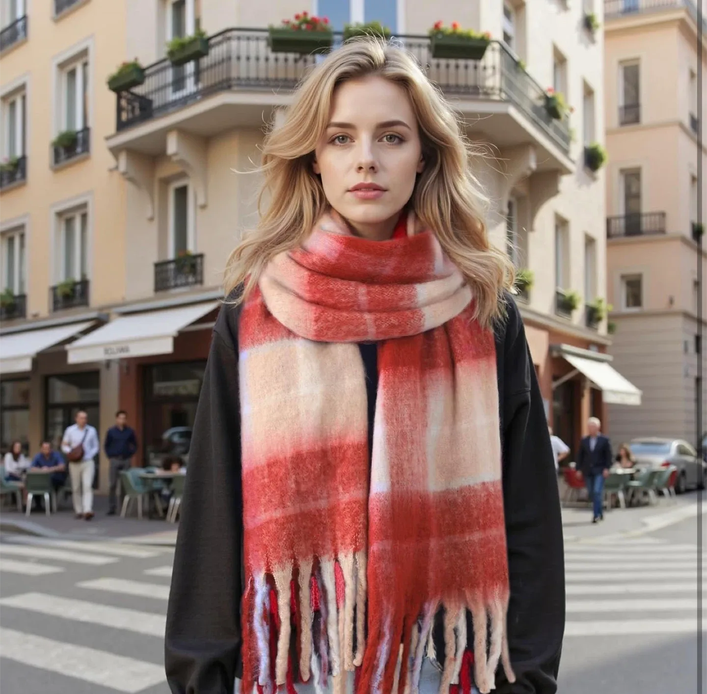 Soft & Warm Cashmere Scarf - Red Plaid image indicator(5)