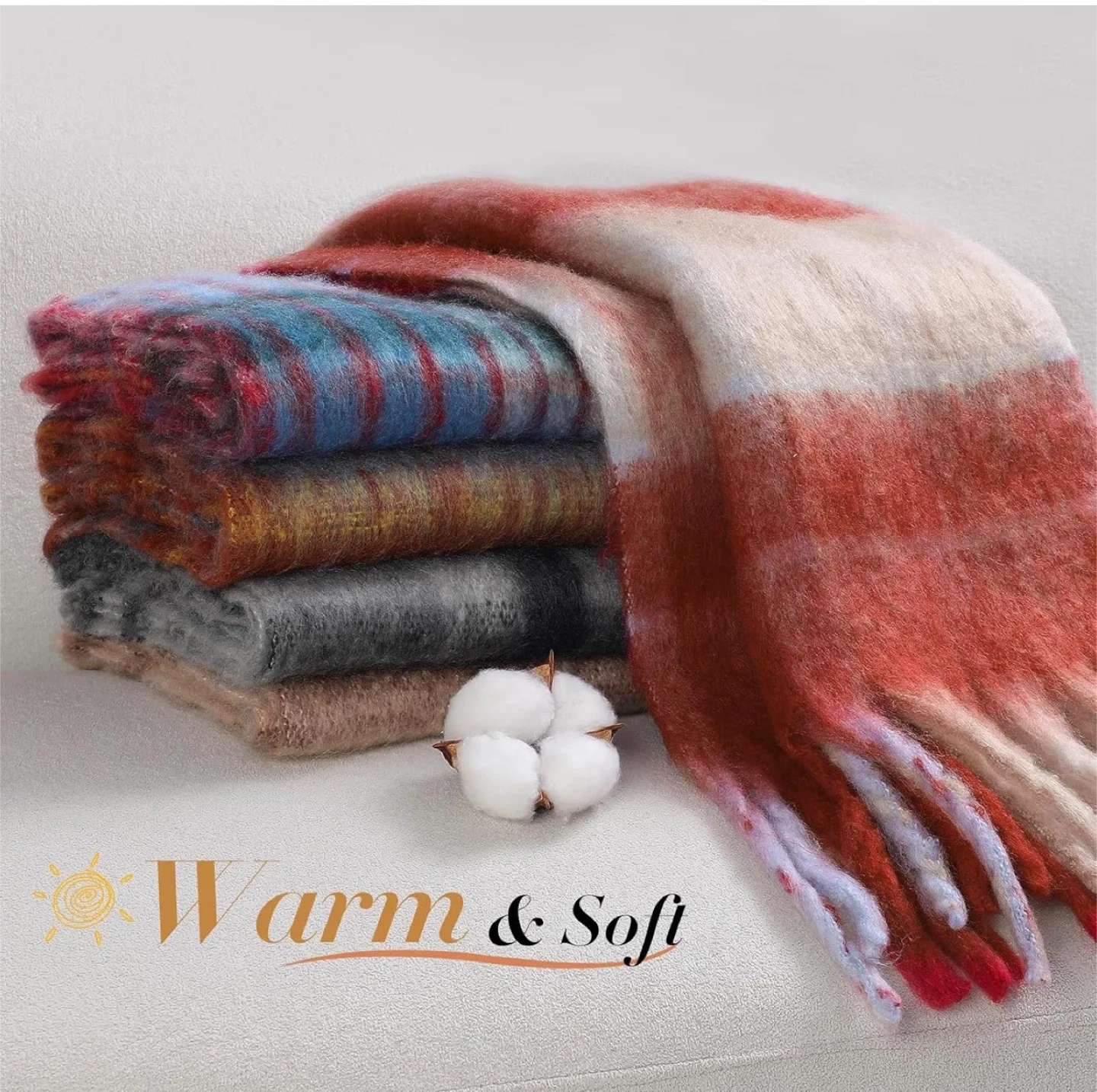Soft & Warm Cashmere Scarf - Red Plaid image indicator(4)