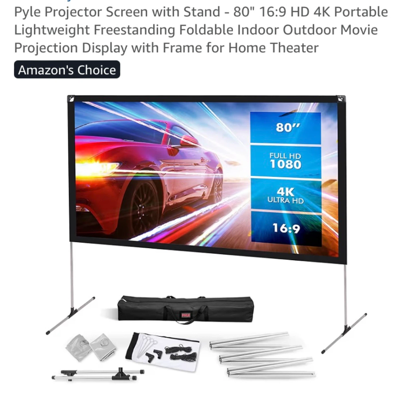 New Pyle Projector Screen with Stand - 80"