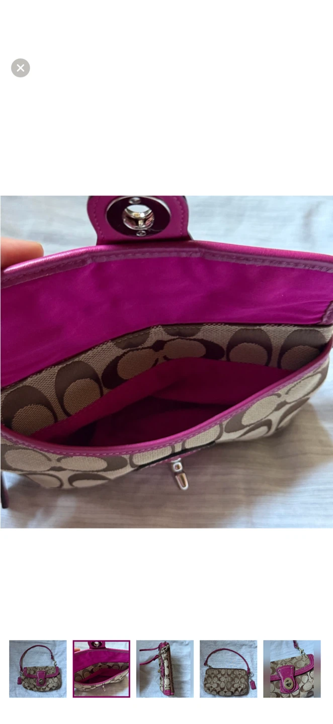 Vintage Coach Fuchsia and Tan Signature Wristlet - photo 2