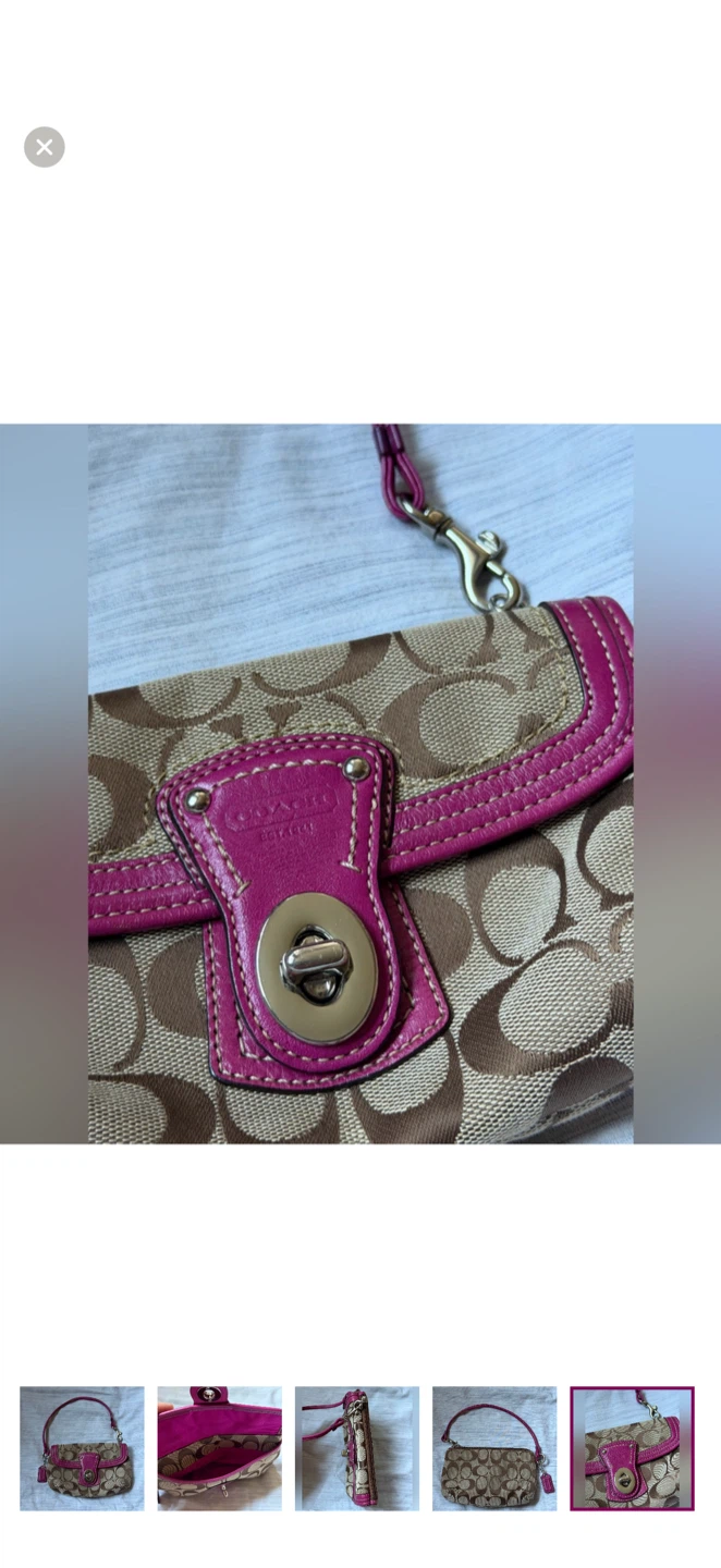 Vintage Coach Fuchsia and Tan Signature Wristlet - photo 5