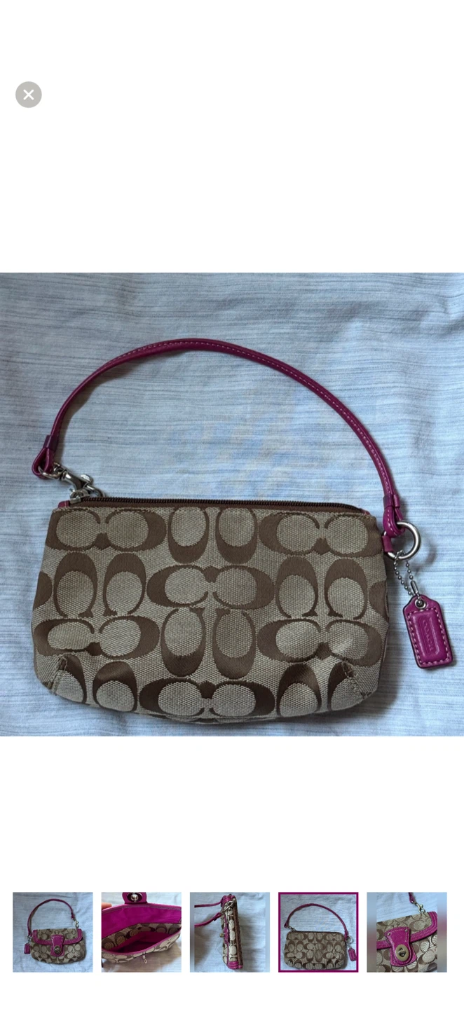 Vintage Coach Fuchsia and Tan Signature Wristlet - photo 4