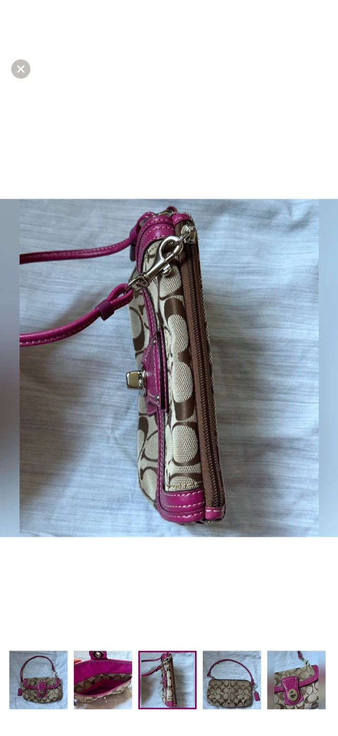 Vintage Coach Fuchsia and Tan Signature Wristlet - photo 3
