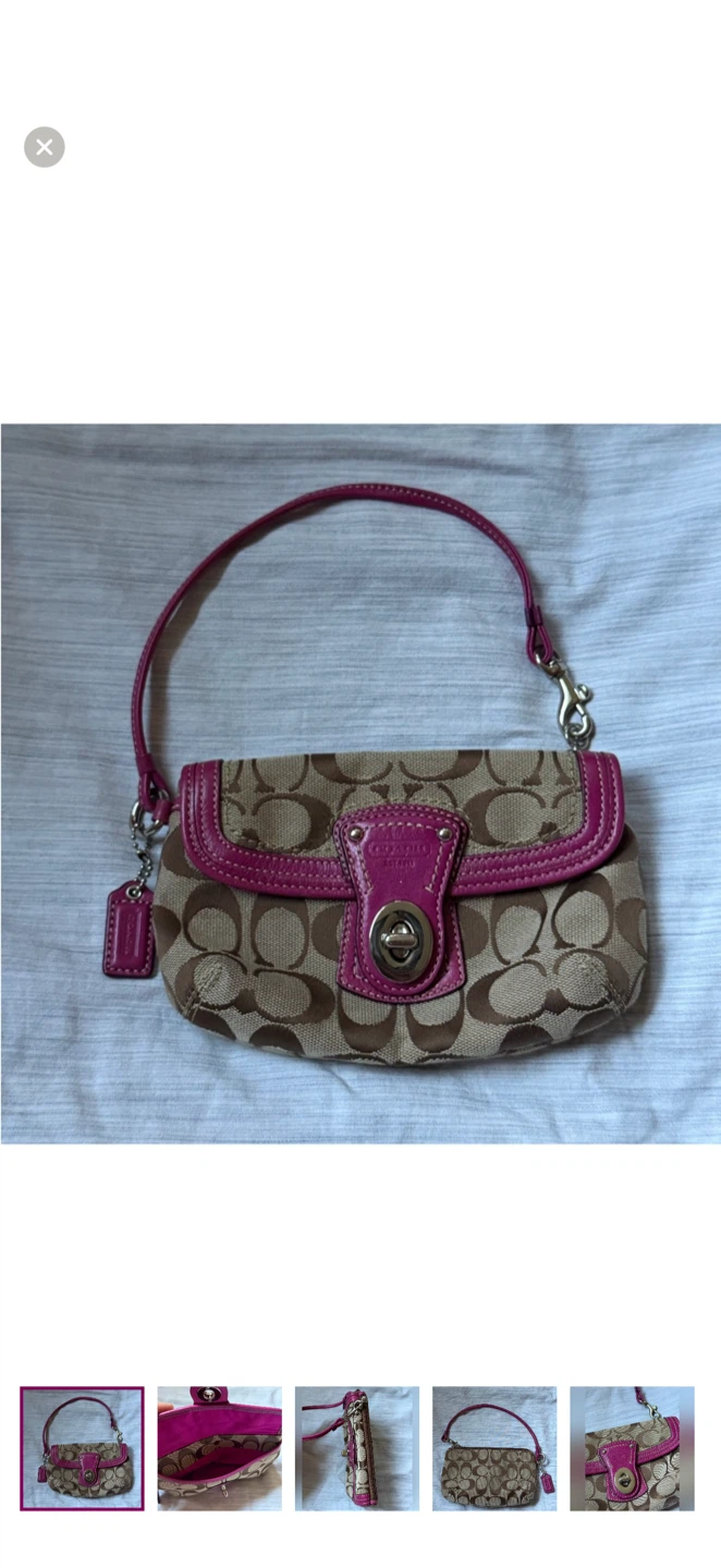 Vintage Coach Fuchsia and Tan Signature Wristlet