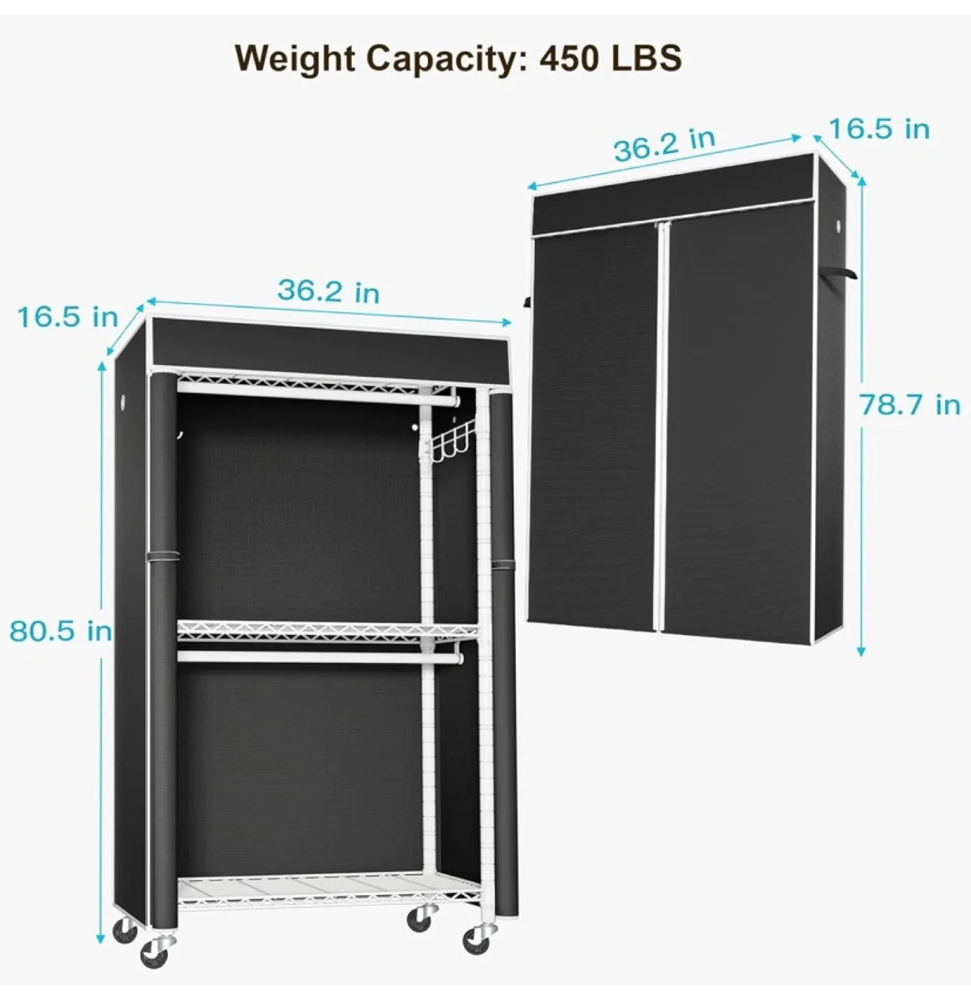 New White Rolling Clothing Rack with Black Cover image indicator(2)