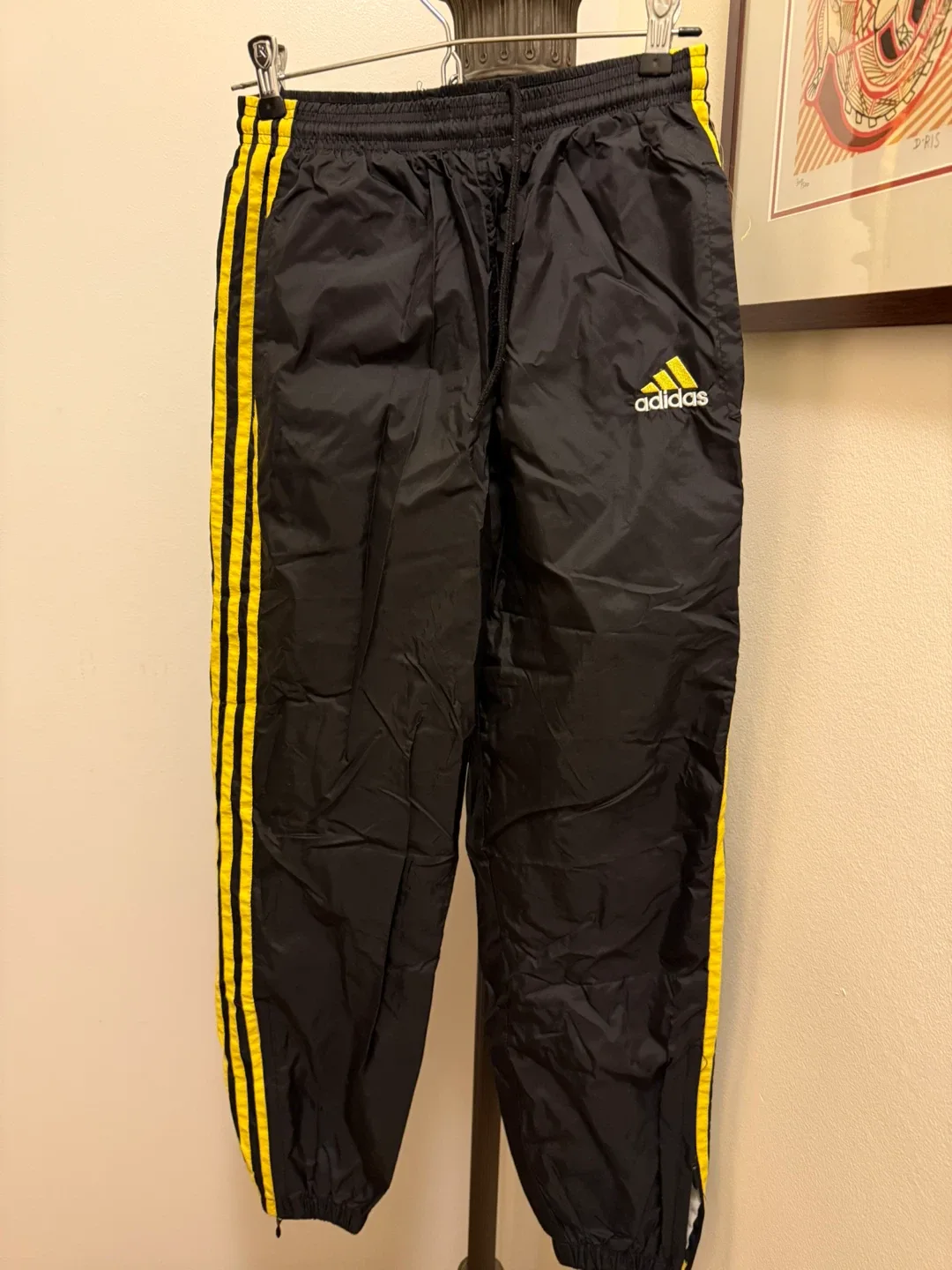 Adidas Black & Yellow Striped Track Pants - Size L thumbnail
