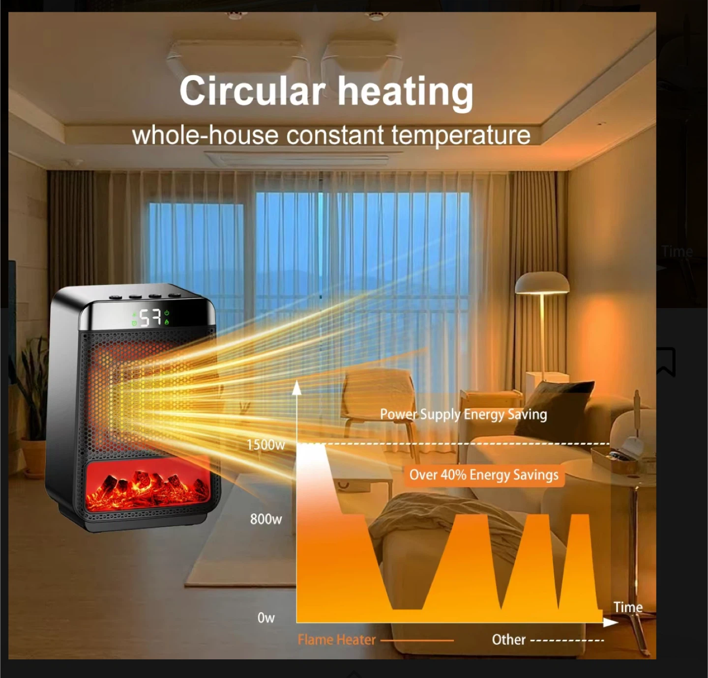 HYRORA 3D Flame Electric Heater, Portable Desktop Warmer - photo 4