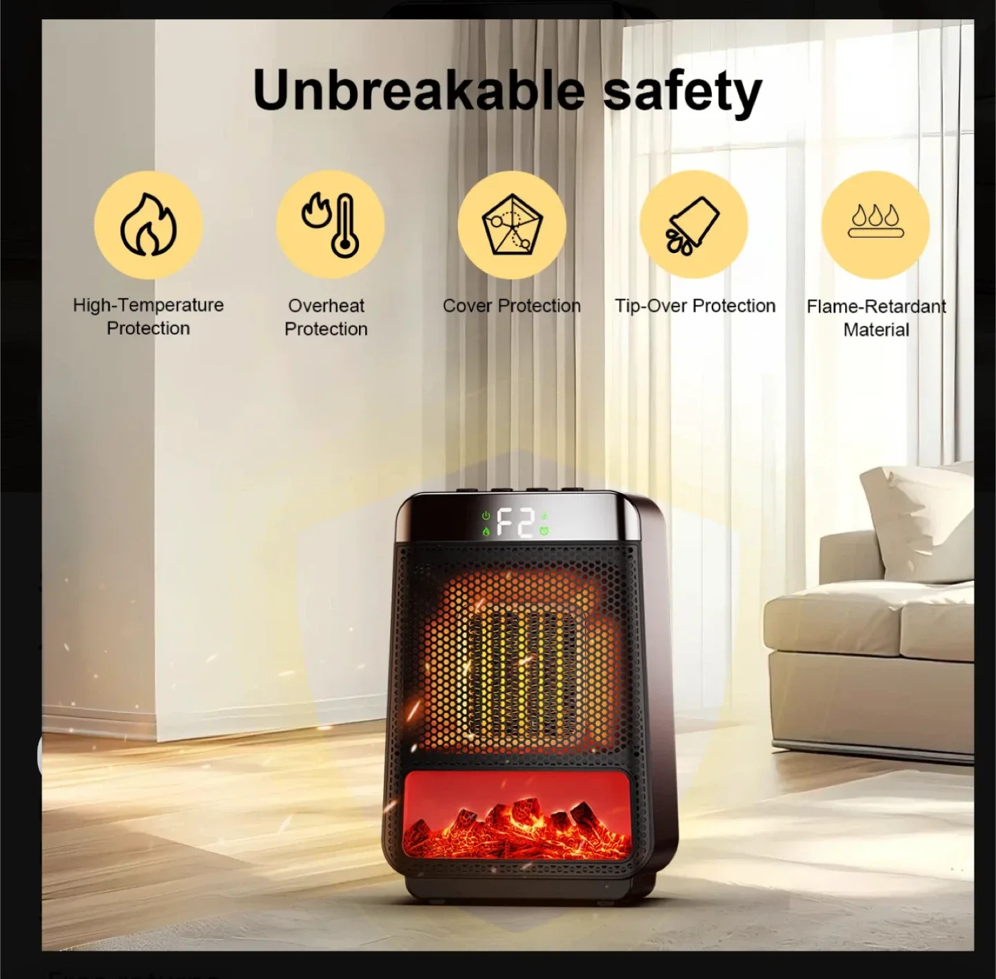 HYRORA 3D Flame Electric Heater, Portable Desktop Warmer image indicator(2)