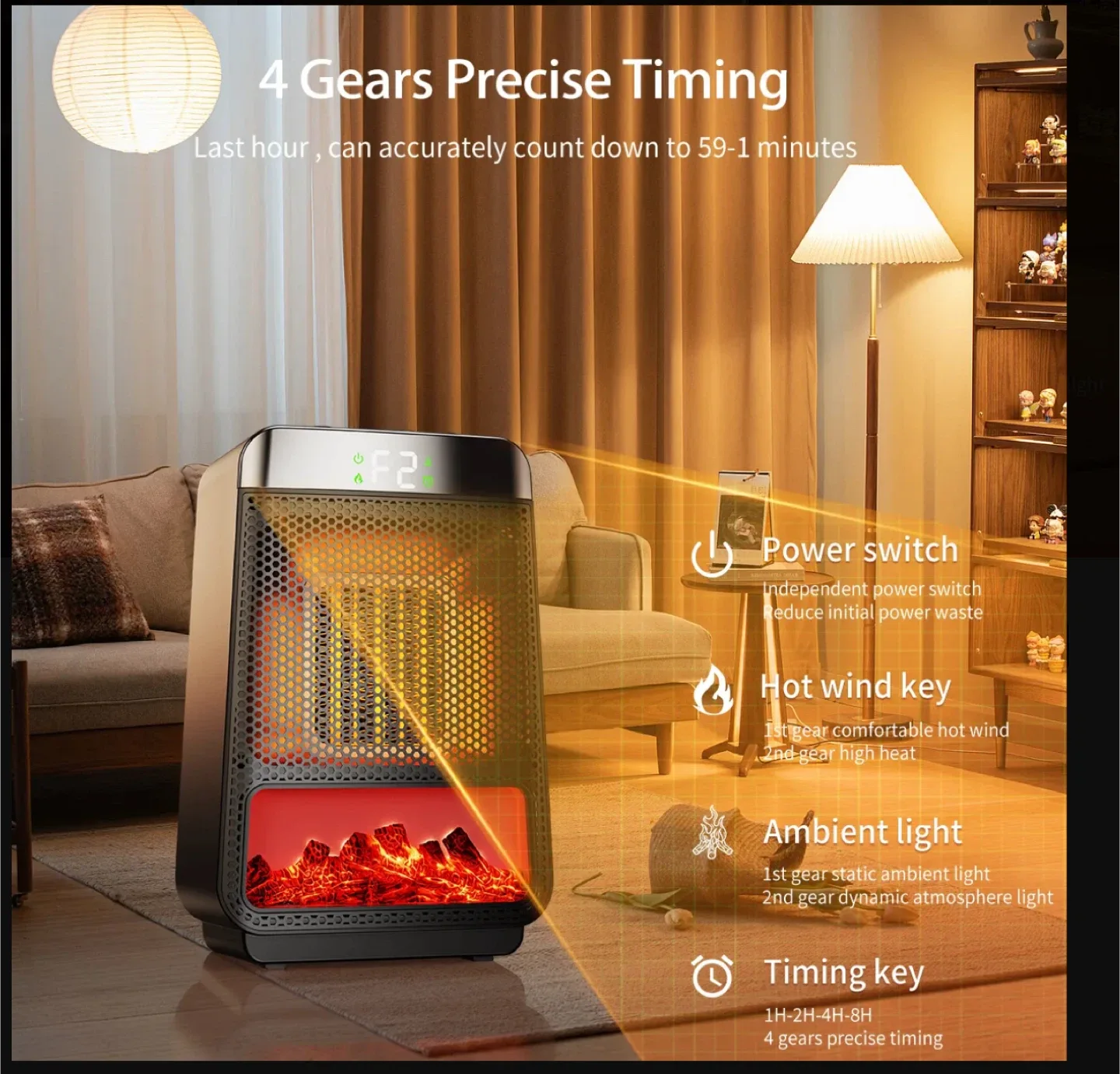 HYRORA 3D Flame Electric Heater, Portable Desktop Warmer image indicator(5)