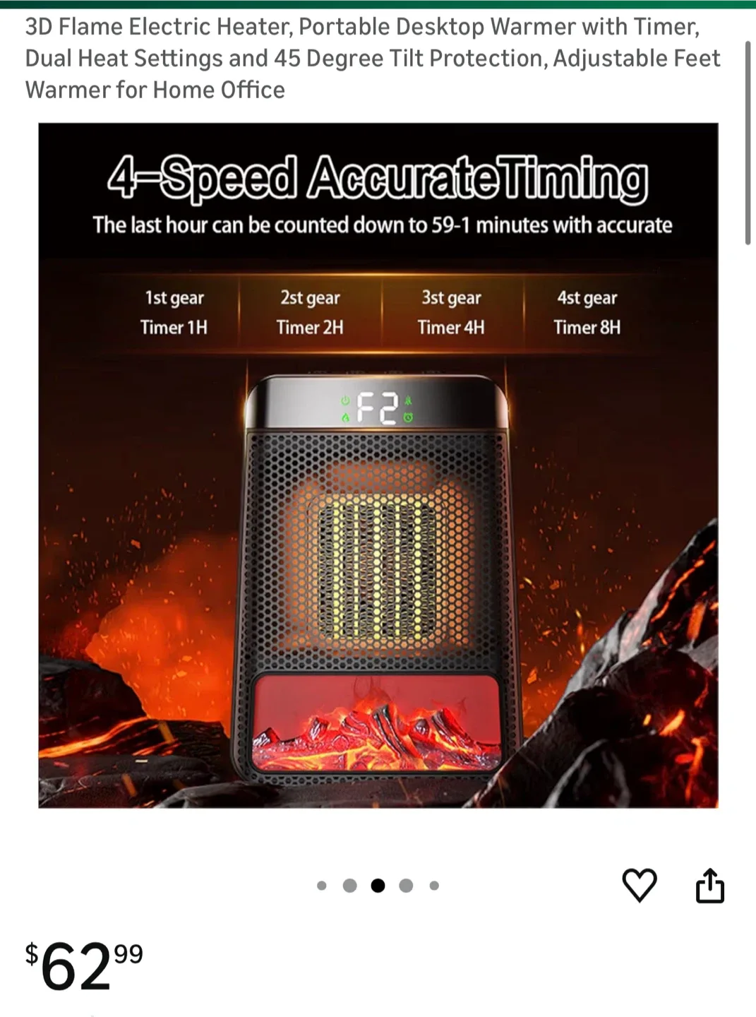 HYRORA 3D Flame Electric Heater, Portable Desktop Warmer image indicator(8)