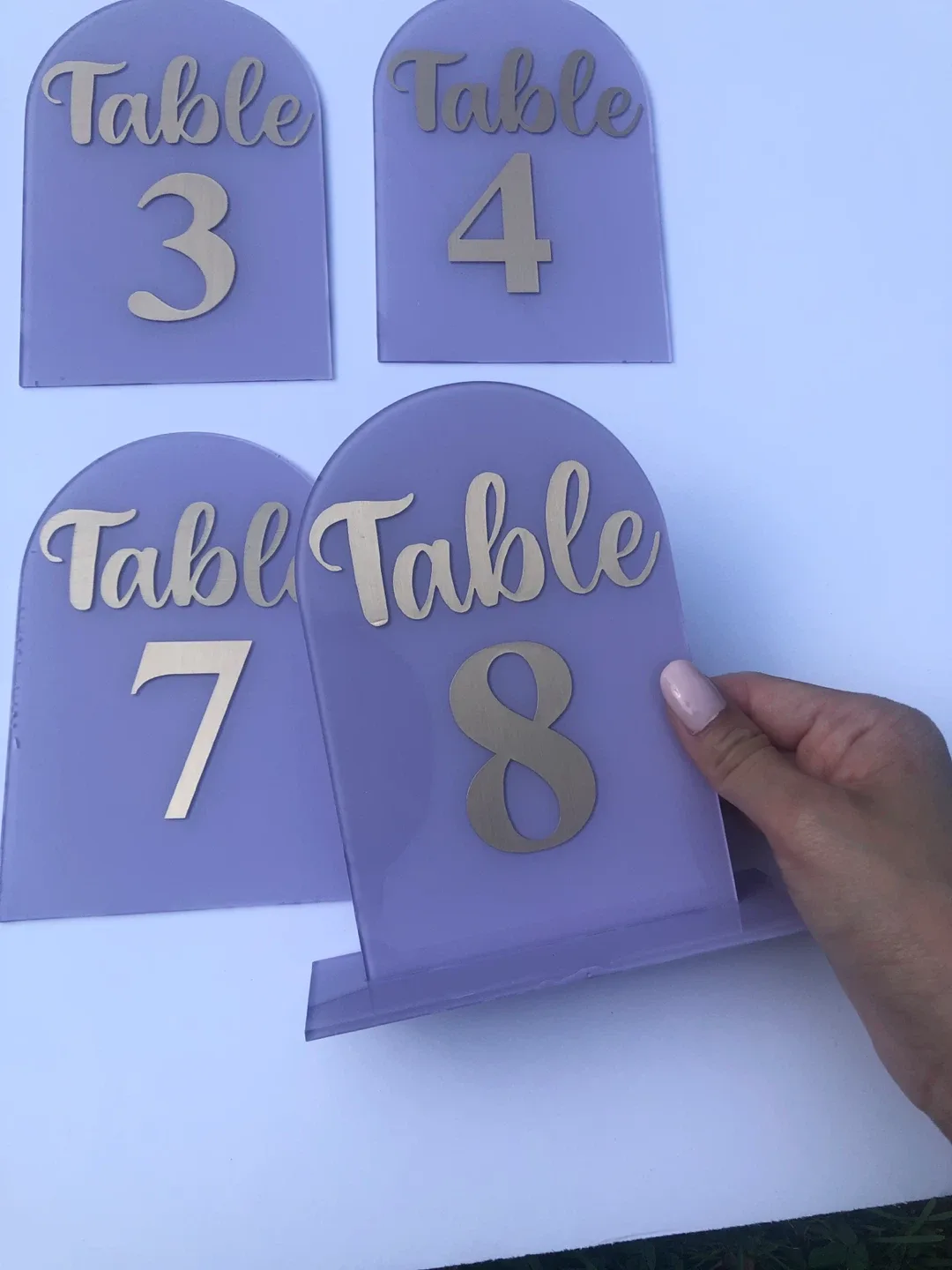 🥕Wedding handcrafted Lavender Acrylic Table Numbers 1-8 image indicator(2)