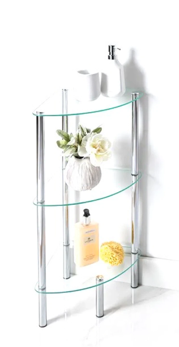 A pair of 3 tier Glass Corner Shelves