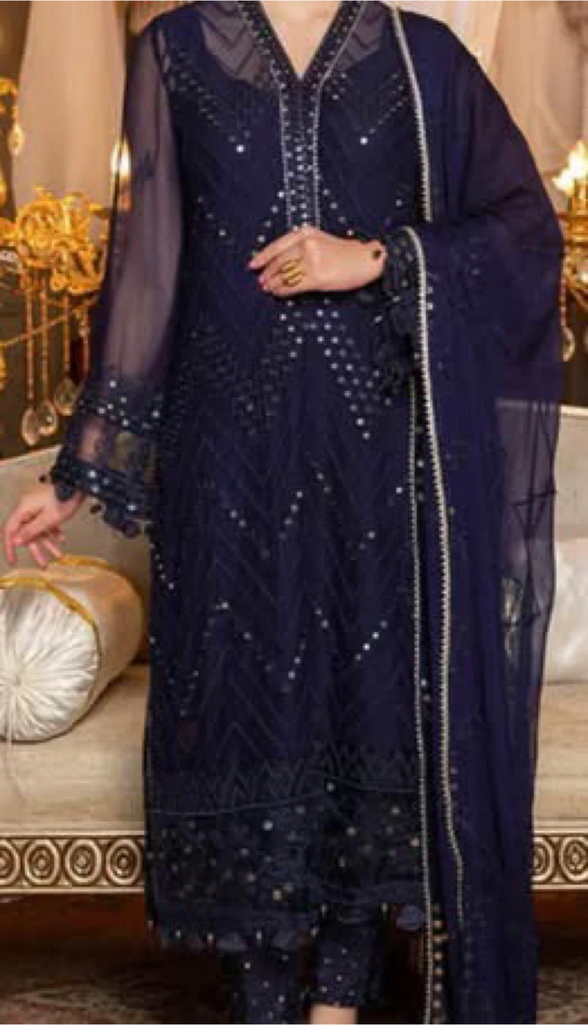 Navy Blue Embroidered Dress - Pakistani size small
