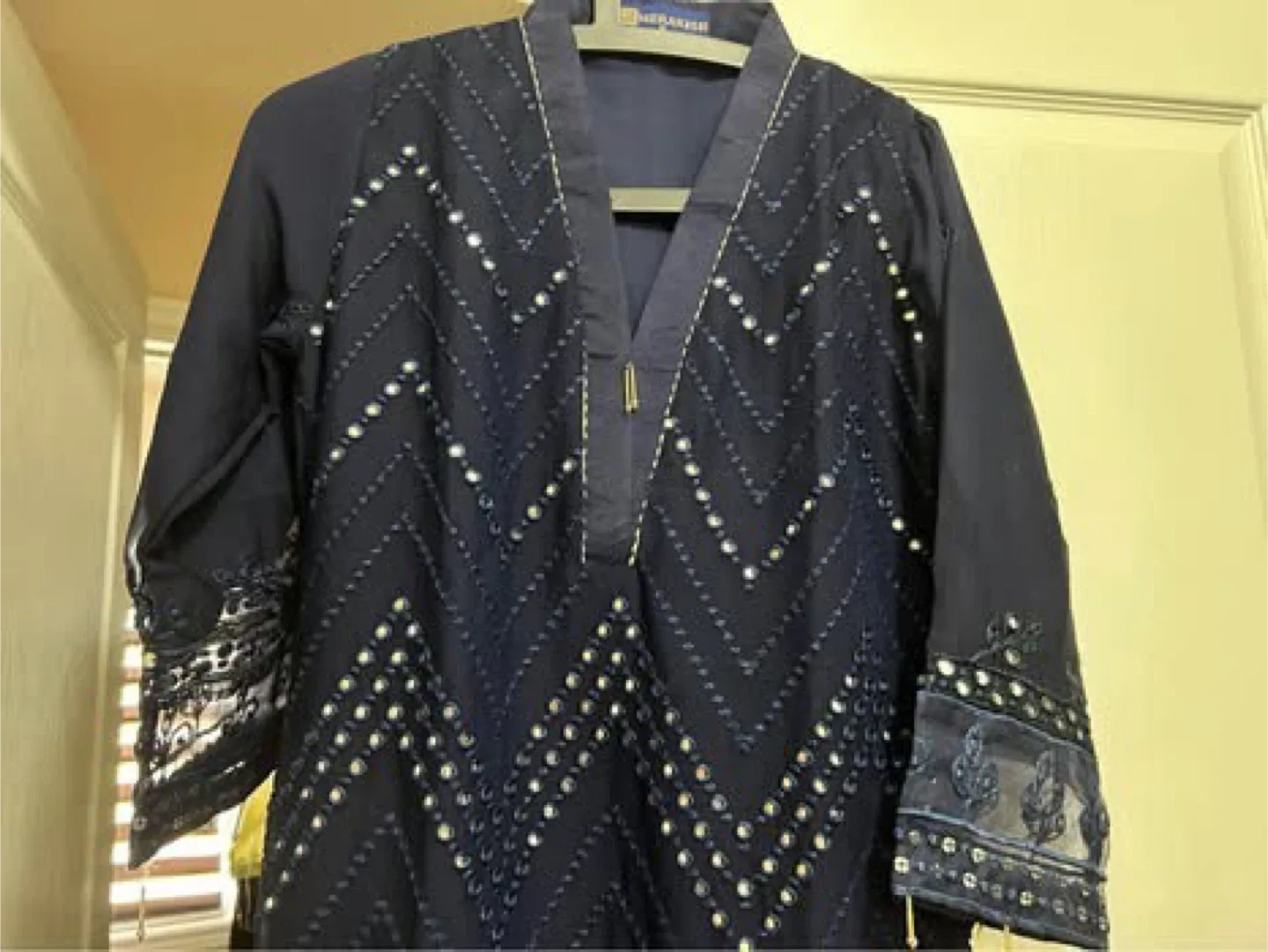 Navy Blue Embroidered Dress - Pakistani size small image indicator(2)