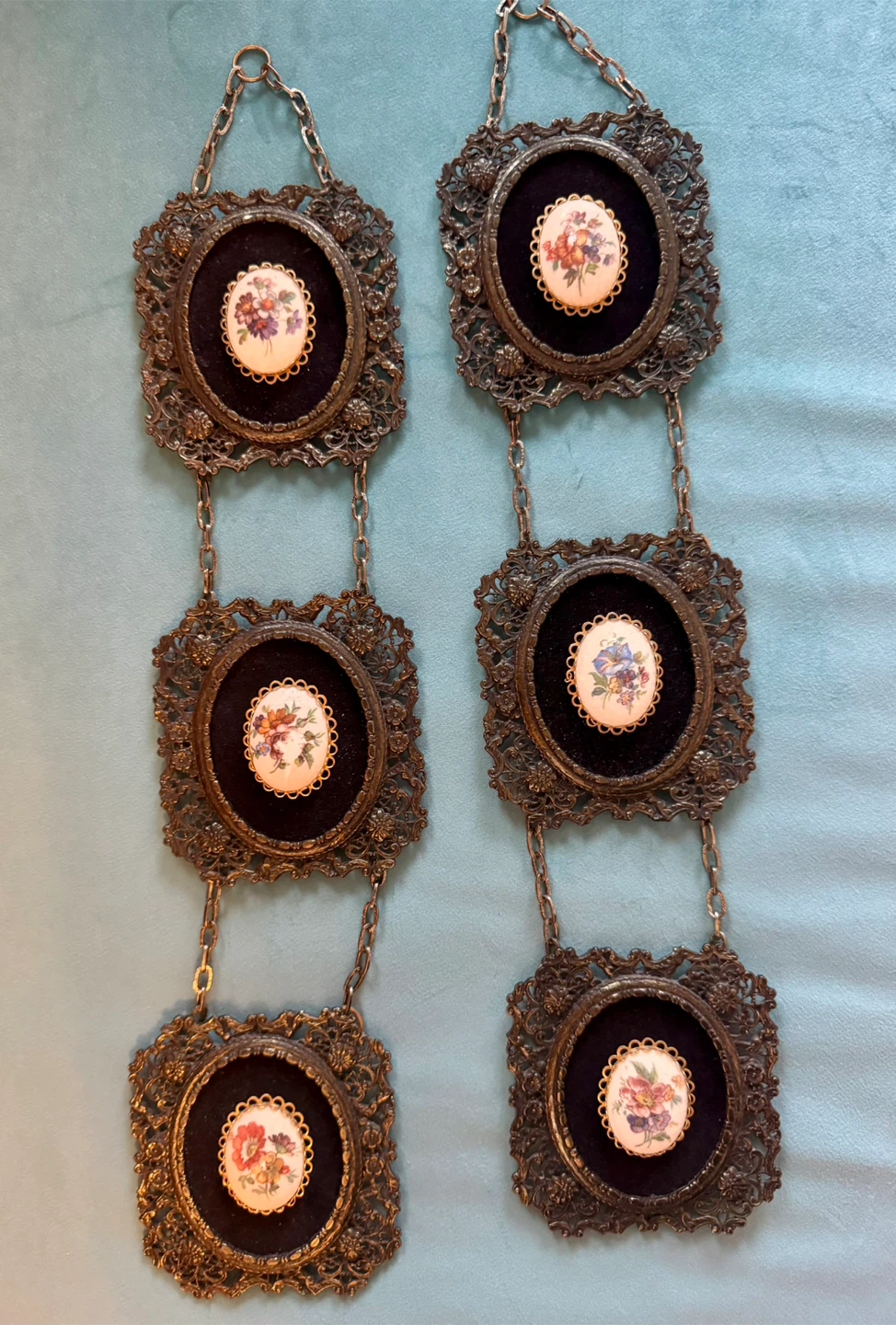 Vintage Floral Porcelain & Metal Wall Decor