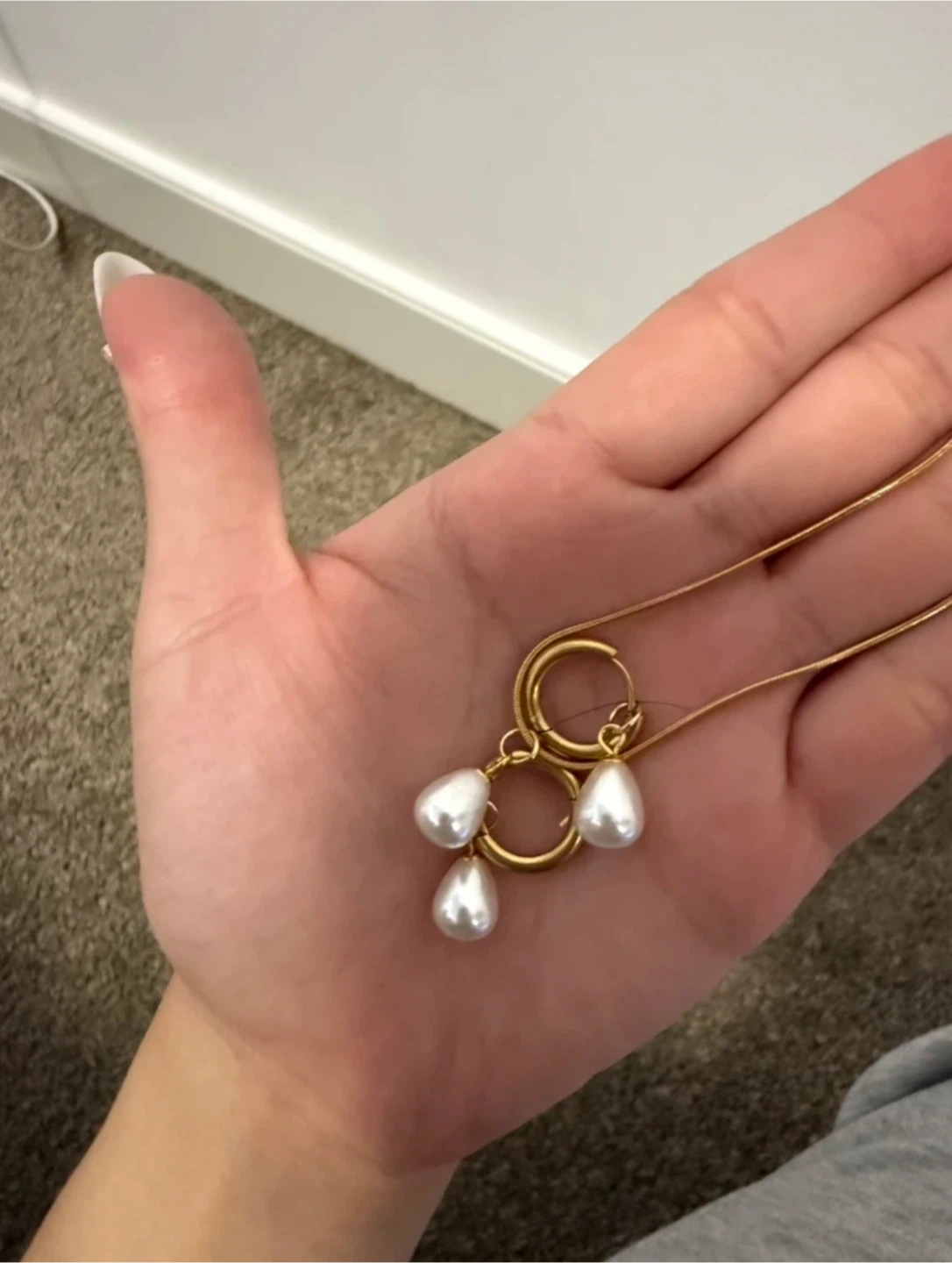 Gold Plated Pearl Necklace & Earrings Set
