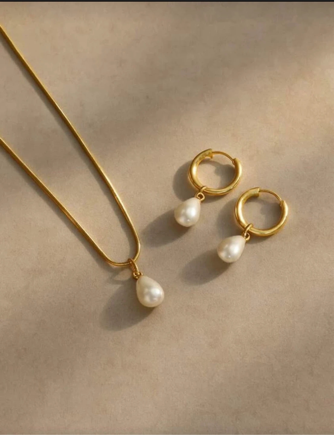 Gold Plated Pearl Necklace & Earrings Set - photo 2