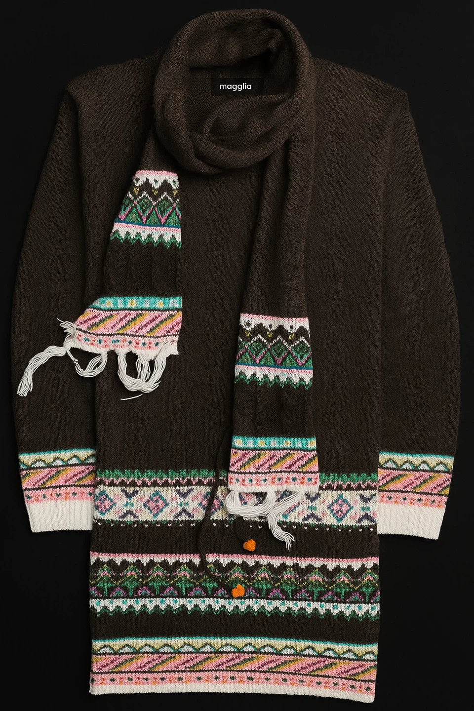 Maglia Brown Knit Dress with Scarf