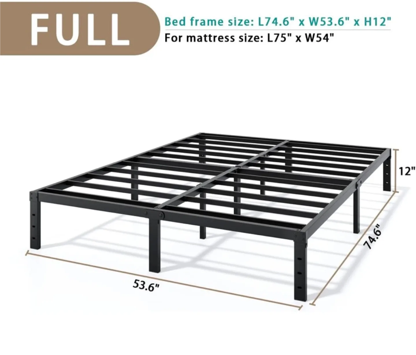 New Heavy-Duty Full Metal Platform Bed Frame 12” image indicator(2)