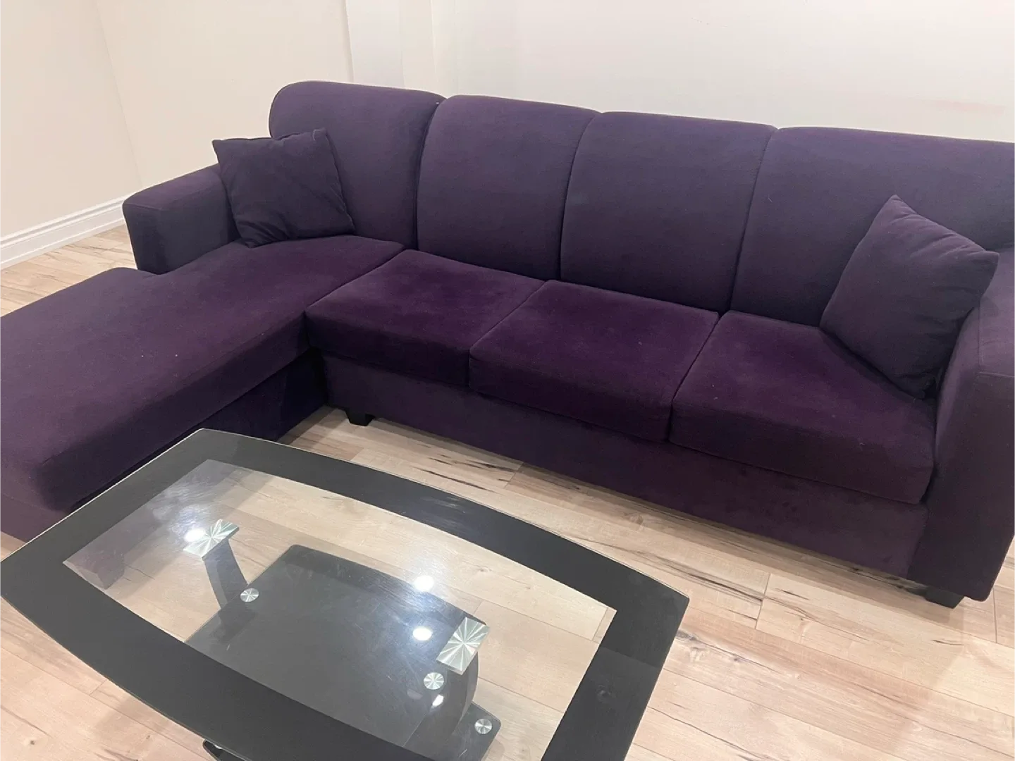 Purple Sectional Couch with Ottoman image indicator(2)