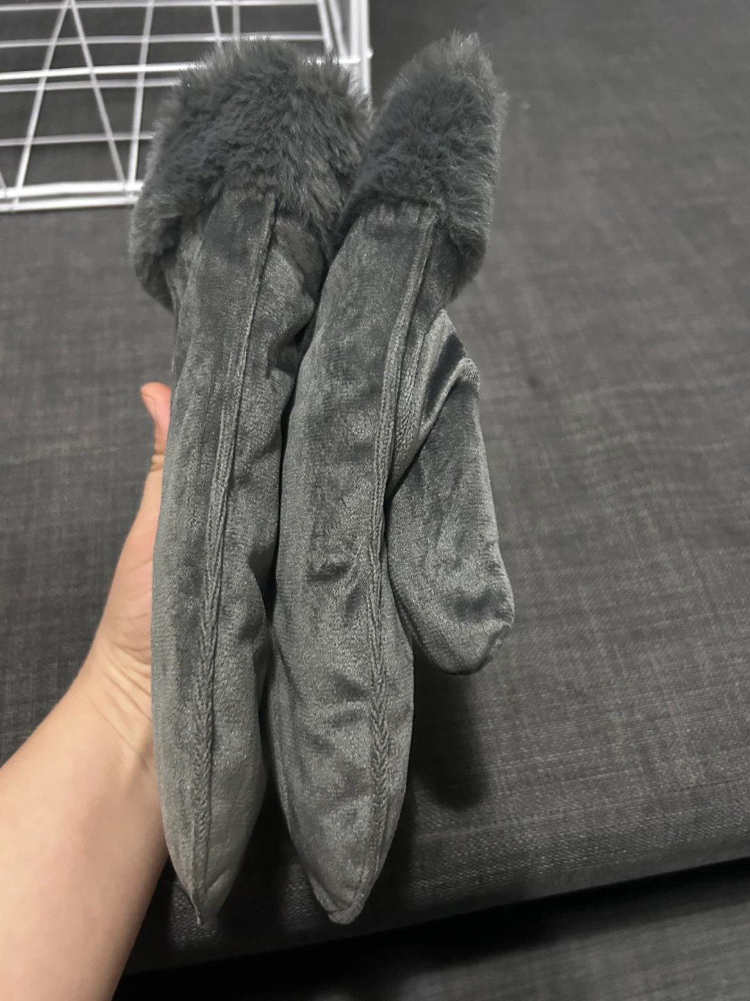 Grey Faux Fur Trimmed Mittens - photo 2
