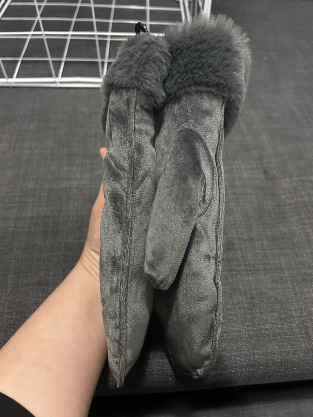 Grey Faux Fur Trimmed Mittens - photo 5